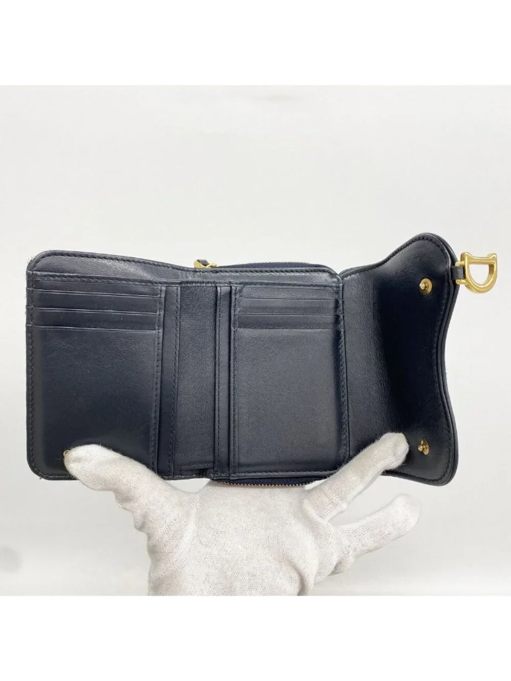 Dior Trifold Wallet Oblique Saddle Canvas Navy Gold